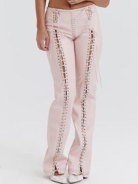 House of CB Blush Pink Lace-Up Vegan Leather Pants
